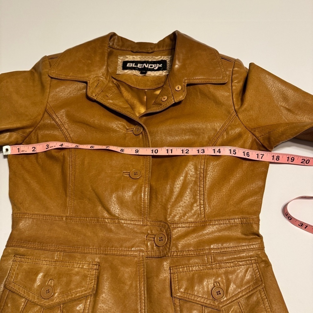 Blendshe women’s 100% leather camel brown blazer jacket sz 36/small Vintage 90’s - Picture 7 of 12